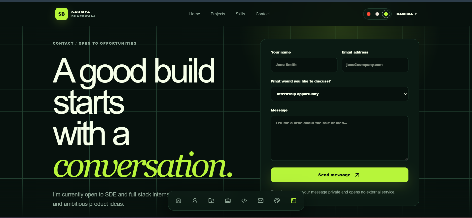 This Portfolio — Contact experience